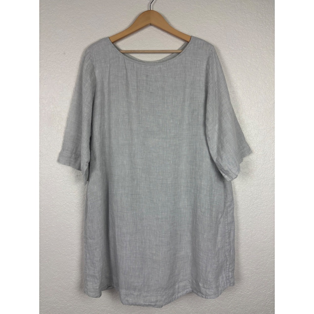 Roller Rabbit Womens 100% Linen Dress Sz‎ XL Gray Lagenlook Natural Fibers Beach